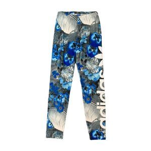 Adidas Leggings Girls S Small Gray Blue Floral Originals Superstar Spellout Logo